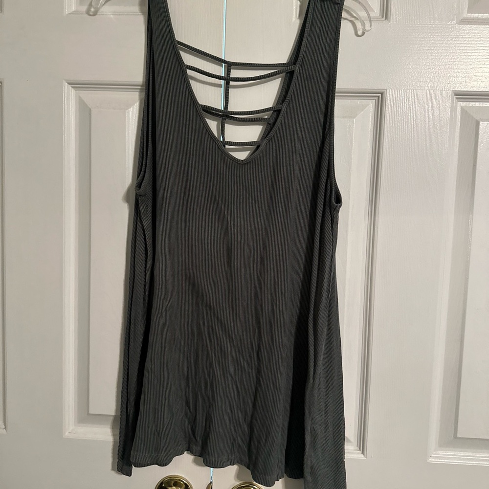 torrid Gray Ribbed Tank with Strappy Ladder Back